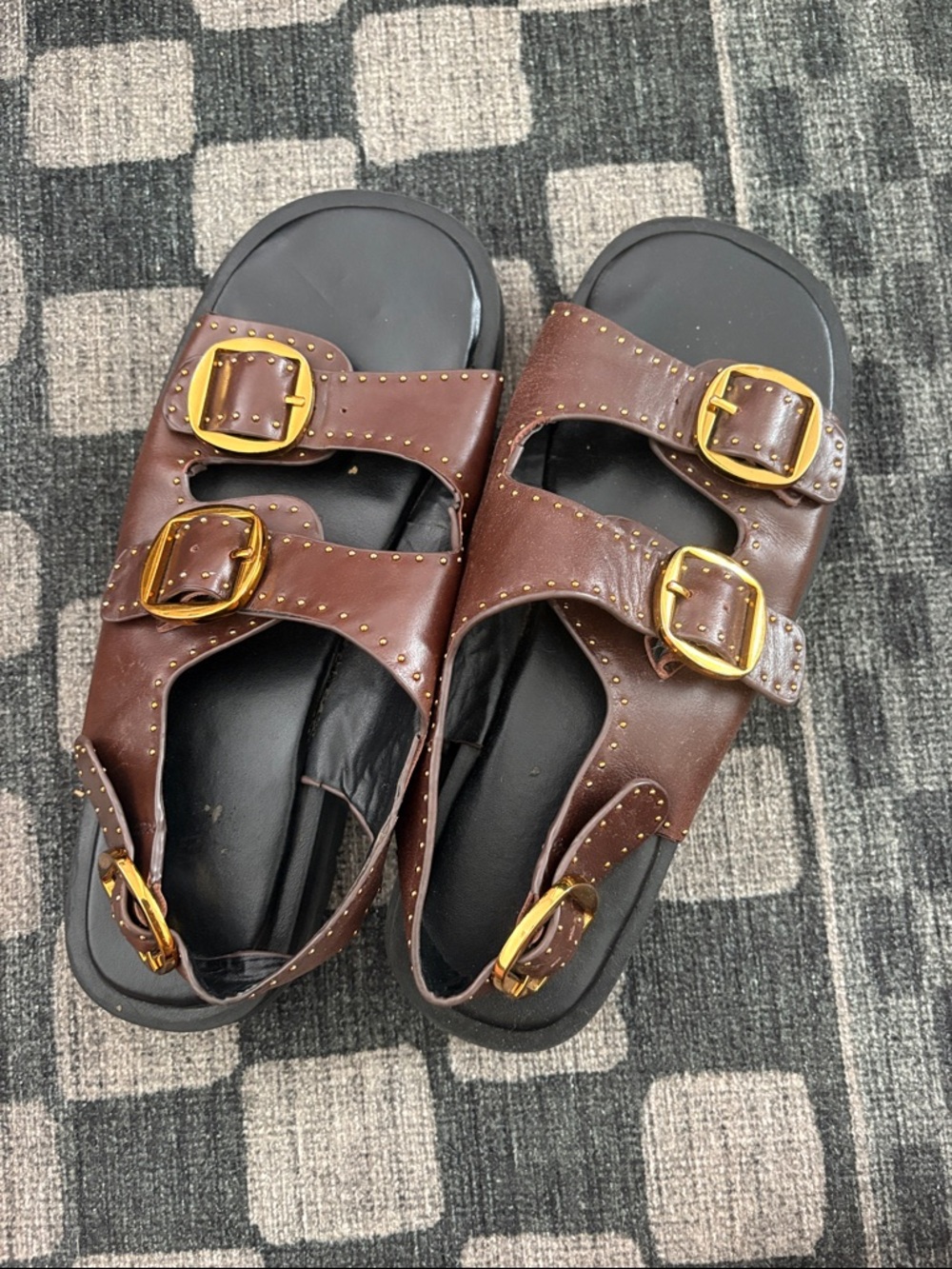 Zara Brown Gold Studded Sandals
